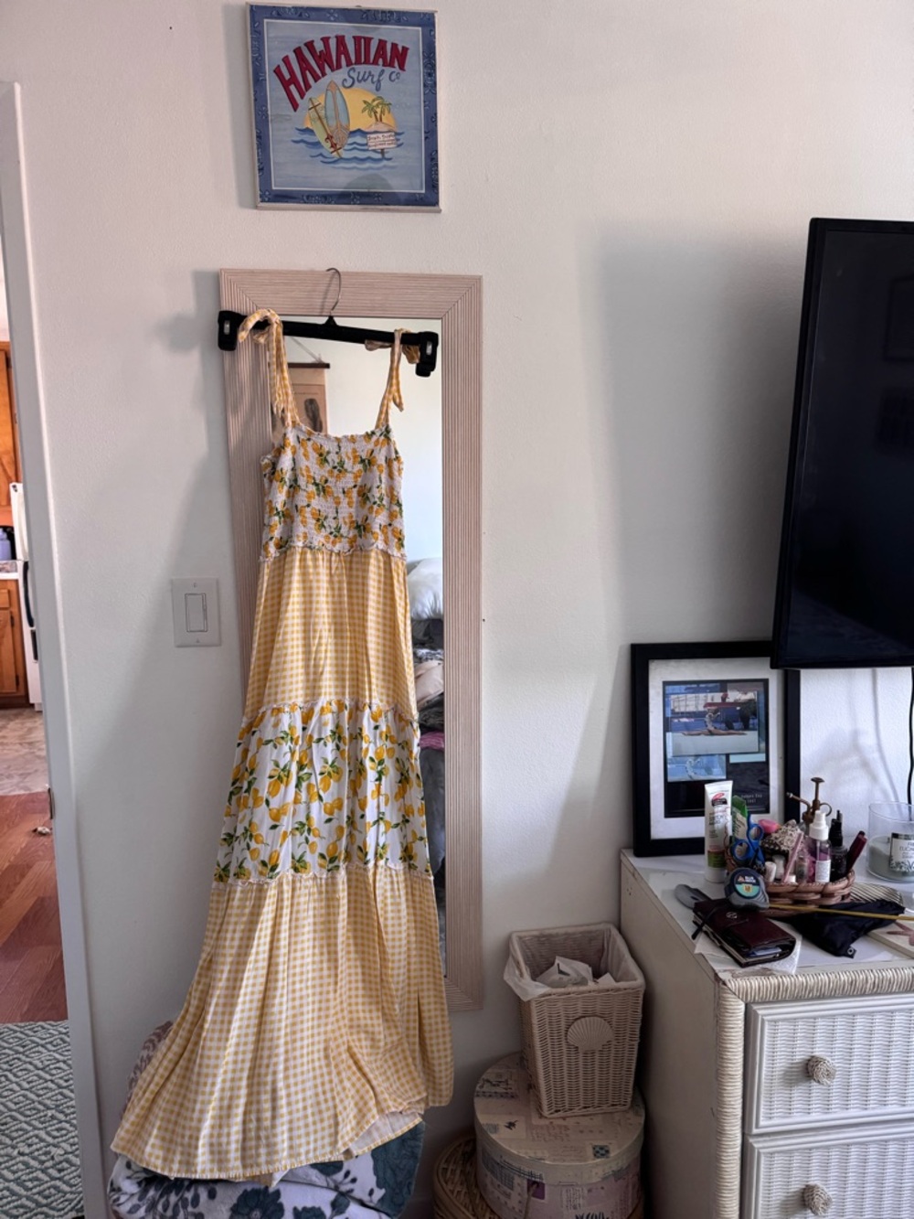 Summer Yellow Gingham & Lemon Print Maxi Dress
